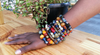 Recycled Glass Beads Bracelet Hand Painted.
