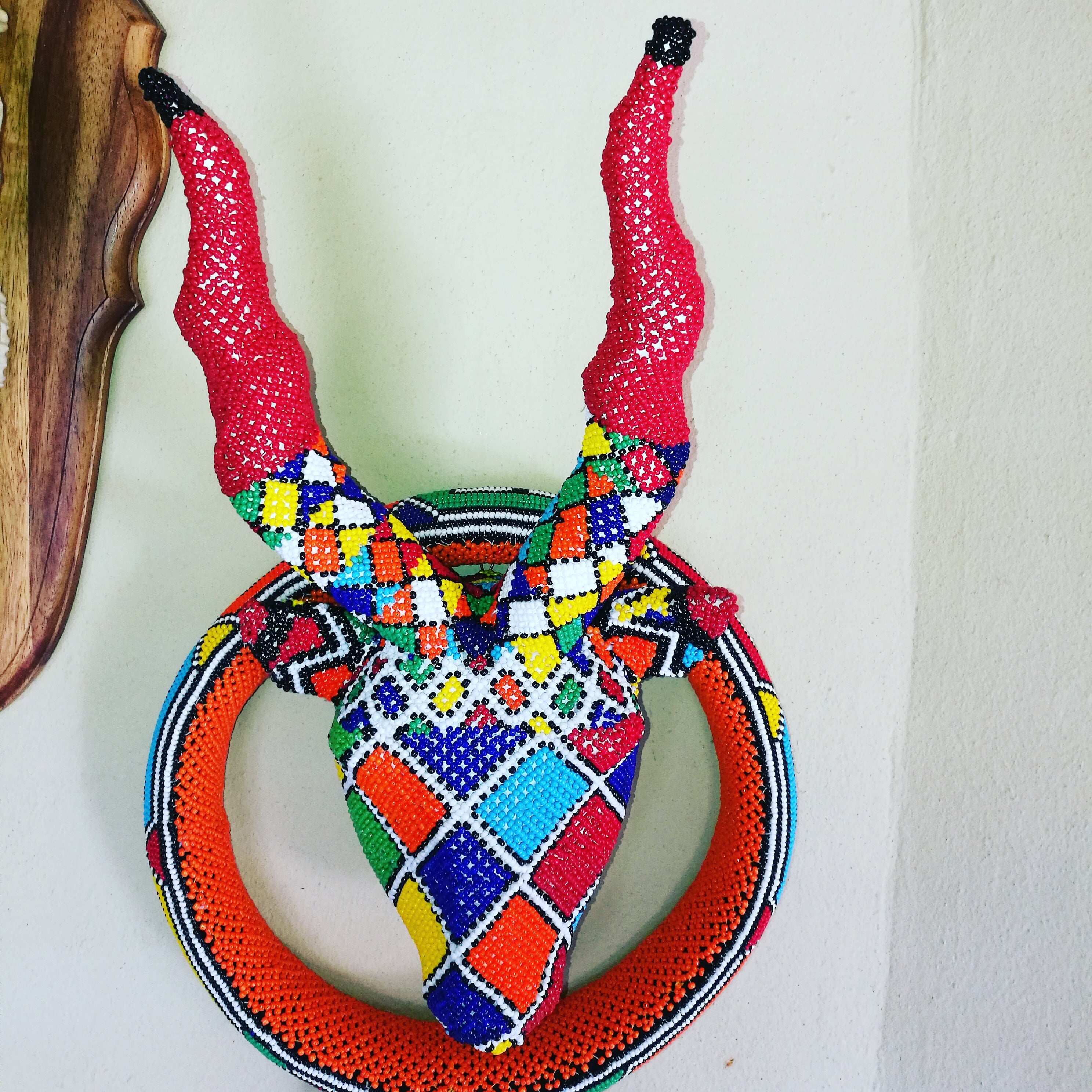 Beaded wooden Kudu Skull.