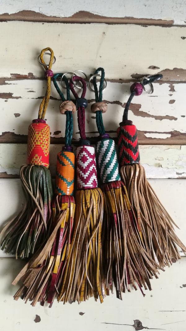 Vintage Tuareg Leather Key Chain Pendant Tassel.