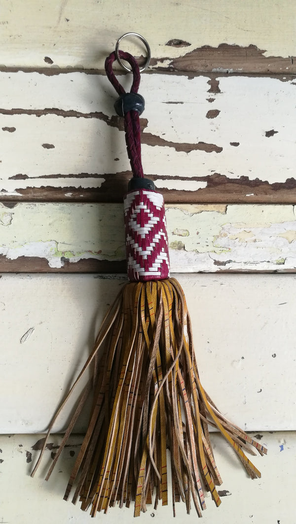 Vintage Tuareg Leather Key Chain Pendant Tassel.