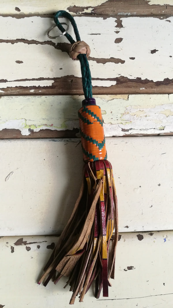 Vintage Tuareg Leather Key Chain Pendant Tassel.