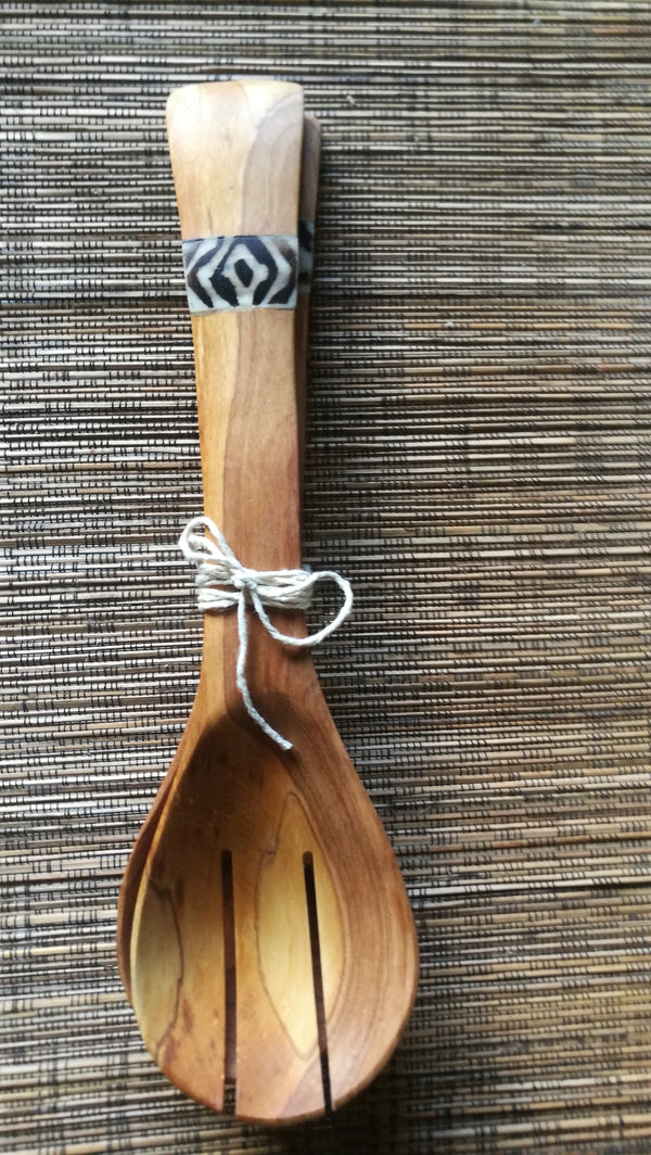 Wooden Salad serving fork and knife pair.